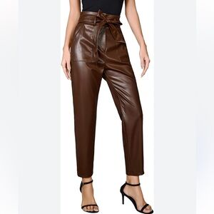Grace Karin - Chocolate Brown Faux Leather High-Waisted Pants